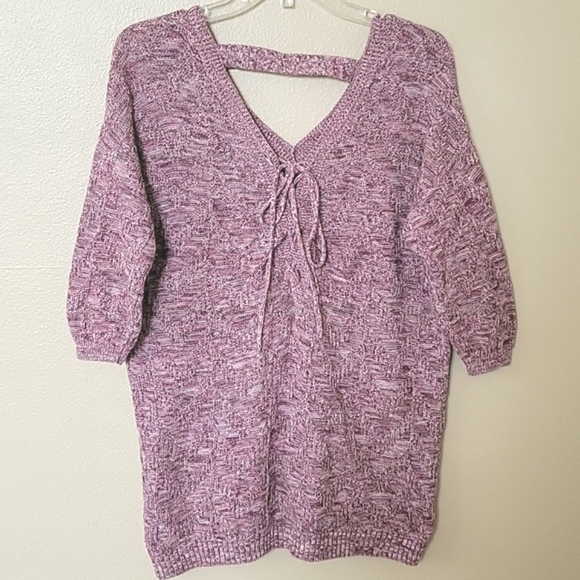 Torrid Pink Loose Knit Lace Up Back V-Neck Sweater - Size Large - Picture 4 of 8